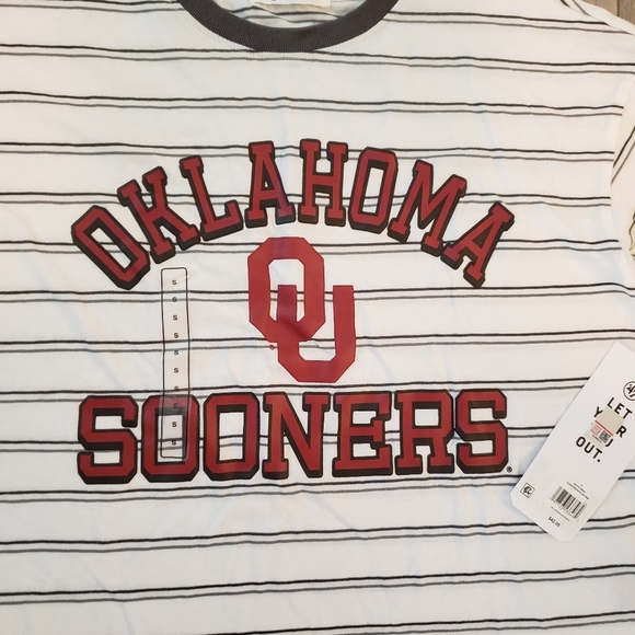 47 Brand Oklahoma Sooners Striped Crop Tee Small NWT - Picture 3 of 3
